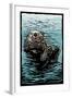 Sea Otter - Scratchboard-Lantern Press-Framed Art Print