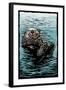 Sea Otter - Scratchboard-Lantern Press-Framed Art Print