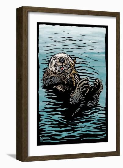 Sea Otter - Scratchboard-Lantern Press-Framed Art Print