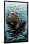 Sea Otter - Scratchboard-Lantern Press-Mounted Art Print