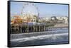 Sea, pier and ferris wheel, Santa Monica, California, United States of America, North America-Peter Groenendijk-Framed Stretched Canvas