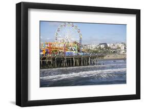 Sea, pier and ferris wheel, Santa Monica, California, United States of America, North America-Peter Groenendijk-Framed Photographic Print