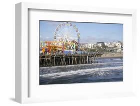 Sea, pier and ferris wheel, Santa Monica, California, United States of America, North America-Peter Groenendijk-Framed Photographic Print