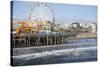 Sea, pier and ferris wheel, Santa Monica, California, United States of America, North America-Peter Groenendijk-Stretched Canvas