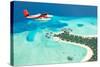 Sea Plane Flying above Maldives Islands-Jag_cz-Stretched Canvas