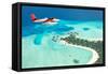 Sea Plane Flying above Maldives Islands-Jag_cz-Framed Stretched Canvas