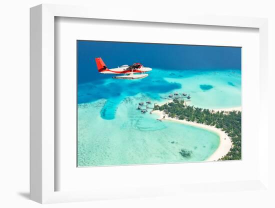 Sea Plane Flying above Maldives Islands-Jag_cz-Framed Photographic Print