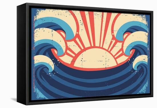 Sea Poster.Grunge Illustration Of Sea Landscape-GeraKTV-Framed Stretched Canvas