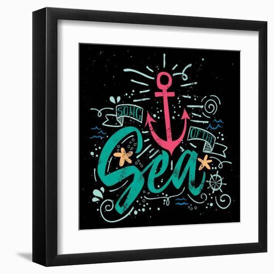 Sea Print T-Shirts for Summer. Vector Illustration. Hand Lettering. Contour Drawing.-Karma3-Framed Art Print