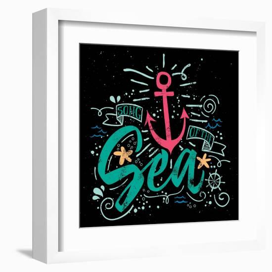 Sea Print T-Shirts for Summer. Vector Illustration. Hand Lettering. Contour Drawing.-Karma3-Framed Art Print