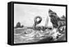 Sea Serpent Attacking Ship-null-Framed Stretched Canvas