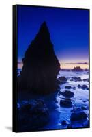 Sea stacks at dusk, El Matador State Beach, Malibu, California, USA-Russ Bishop-Framed Stretched Canvas