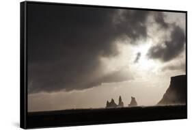 Sea Stacks At Reynisdrangar At Dusk. Vik. Iceland-Oscar Dominguez-Framed Stretched Canvas