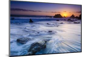 Sea stacks at sunset, El Matador State Beach, Malibu, California, USA-Russ Bishop-Mounted Photographic Print