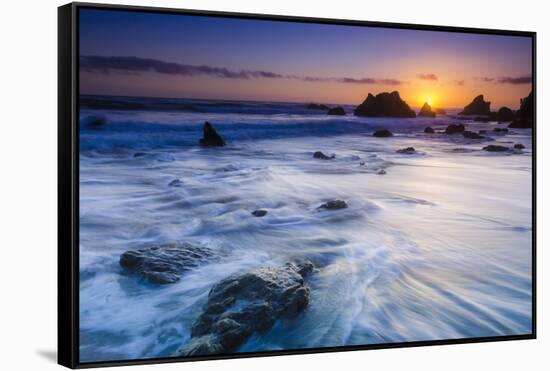 Sea stacks at sunset, El Matador State Beach, Malibu, California, USA-Russ Bishop-Framed Stretched Canvas