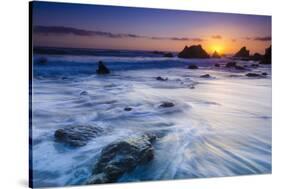 Sea stacks at sunset, El Matador State Beach, Malibu, California, USA-Russ Bishop-Stretched Canvas