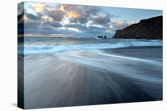 Sea Stacks of Reynisdrangar at Sunrise from the Black Volcanic Sand Beach at Vik I Myrdal-Lee Frost-Stretched Canvas