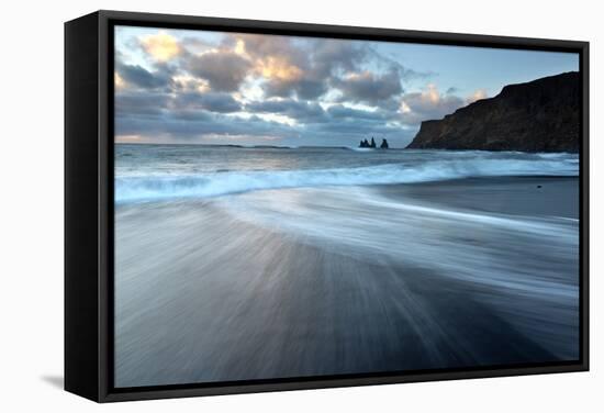 Sea Stacks of Reynisdrangar at Sunrise from the Black Volcanic Sand Beach at Vik I Myrdal-Lee Frost-Framed Stretched Canvas