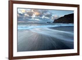 Sea Stacks of Reynisdrangar at Sunrise from the Black Volcanic Sand Beach at Vik I Myrdal-Lee Frost-Framed Photographic Print