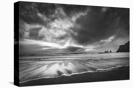 Sea stacks, tall cliffs and black basalt sandy beach at Vic on the southern coast, Iceland, Polar R-John Potter-Stretched Canvas