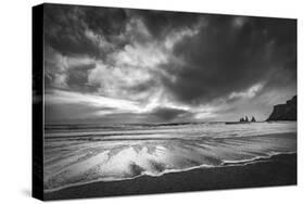 Sea stacks, tall cliffs and black basalt sandy beach at Vic on the southern coast, Iceland, Polar R-John Potter-Stretched Canvas