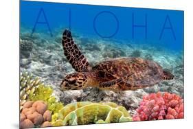 Sea Turtle and Coral - Aloha-Lantern Press-Mounted Art Print