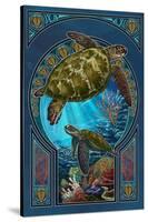 Sea Turtle - Art Nouveau-Lantern Press-Stretched Canvas