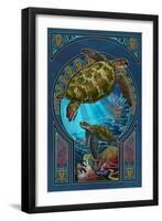 Sea Turtle - Art Nouveau-Lantern Press-Framed Art Print