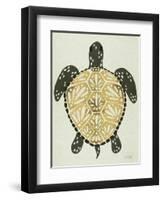 Sea Turtle in Black and Gold-Cat Coquillette-Framed Art Print