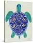 Sea Turtle in Blue and Gold-Cat Coquillette-Stretched Canvas