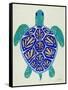 Sea Turtle in Blue and Gold-Cat Coquillette-Framed Stretched Canvas