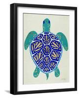 Sea Turtle in Blue and Gold-Cat Coquillette-Framed Art Print