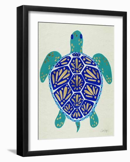 Sea Turtle in Blue and Gold-Cat Coquillette-Framed Art Print