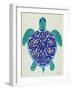 Sea Turtle in Blue and Gold-Cat Coquillette-Framed Art Print