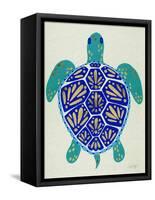 Sea Turtle in Blue and Gold-Cat Coquillette-Framed Stretched Canvas