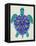 Sea Turtle in Blue and Gold-Cat Coquillette-Framed Stretched Canvas