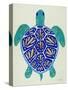 Sea Turtle in Blue and Gold-Cat Coquillette-Stretched Canvas