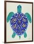 Sea Turtle in Blue and Gold-Cat Coquillette-Framed Art Print