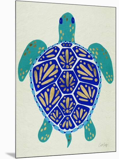 Sea Turtle in Blue and Gold-Cat Coquillette-Mounted Art Print