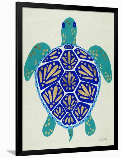 Sea Turtle in Blue and Gold-Cat Coquillette-Framed Art Print