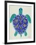 Sea Turtle in Blue and Gold-Cat Coquillette-Framed Art Print