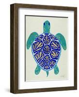 Sea Turtle in Blue and Gold-Cat Coquillette-Framed Art Print