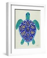 Sea Turtle in Blue and Gold-Cat Coquillette-Framed Art Print