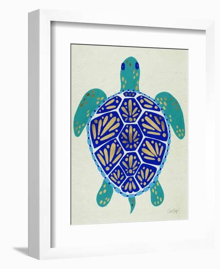 Sea Turtle in Blue and Gold-Cat Coquillette-Framed Art Print