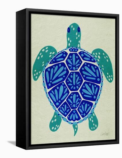 Sea Turtle in Blue– Cat Coquillette-Cat Coquillette-Framed Stretched Canvas