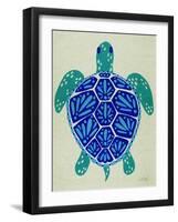 Sea Turtle in Blue– Cat Coquillette-Cat Coquillette-Framed Art Print