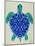 Sea Turtle in Blue– Cat Coquillette-Cat Coquillette-Mounted Art Print
