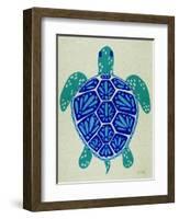 Sea Turtle in Blue– Cat Coquillette-Cat Coquillette-Framed Art Print