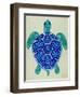 Sea Turtle in Blue– Cat Coquillette-Cat Coquillette-Framed Art Print