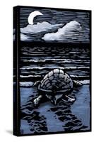 Sea Turtle on Beach - Scratchboard-Lantern Press-Stretched Canvas